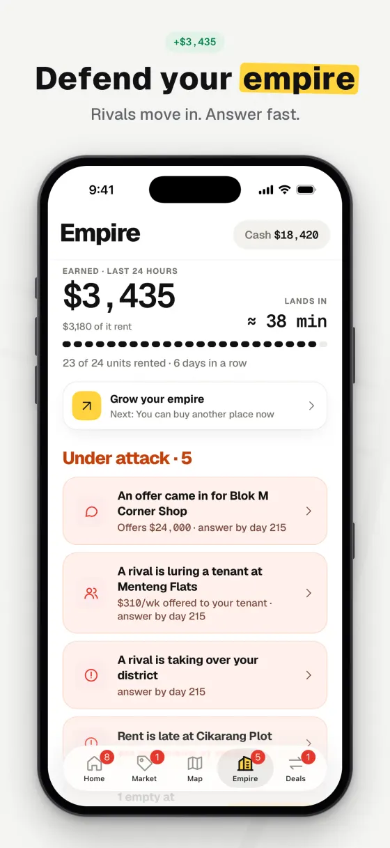 Empire screen listing rival moves under attack